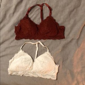 Aerie Bralettes in white and burnt orange